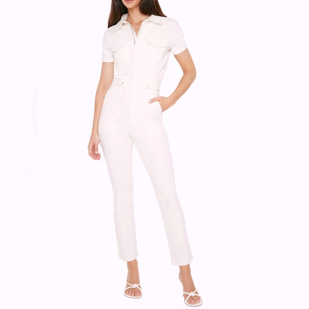 Good American Fit For Success White Denim Jumpsuit